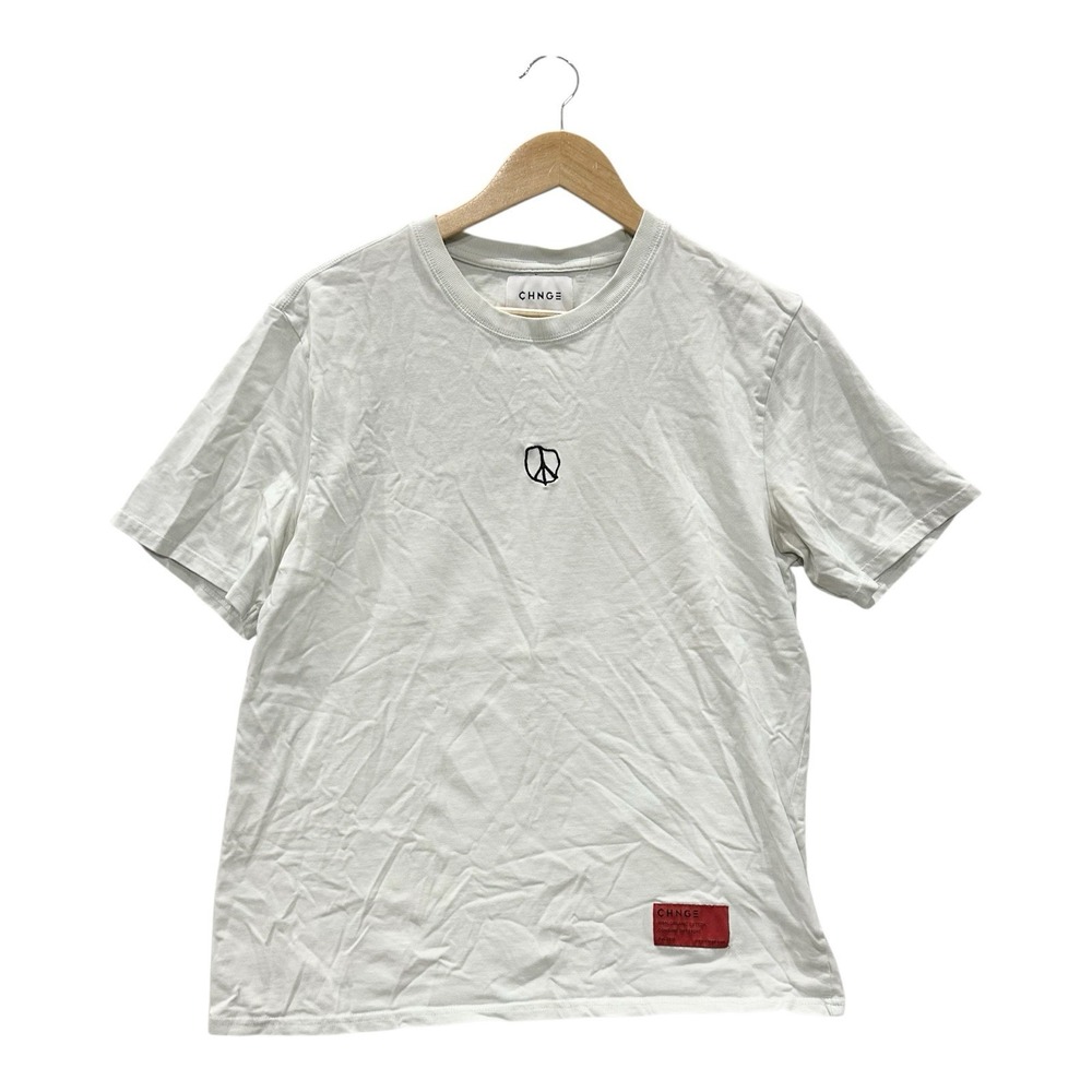 CHNGE Logo Double Sided White T-Shirt Medium 100%  Organic Cotton Peace Shirt